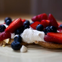 Sourdough buckwheat pancakes with fruit & cream